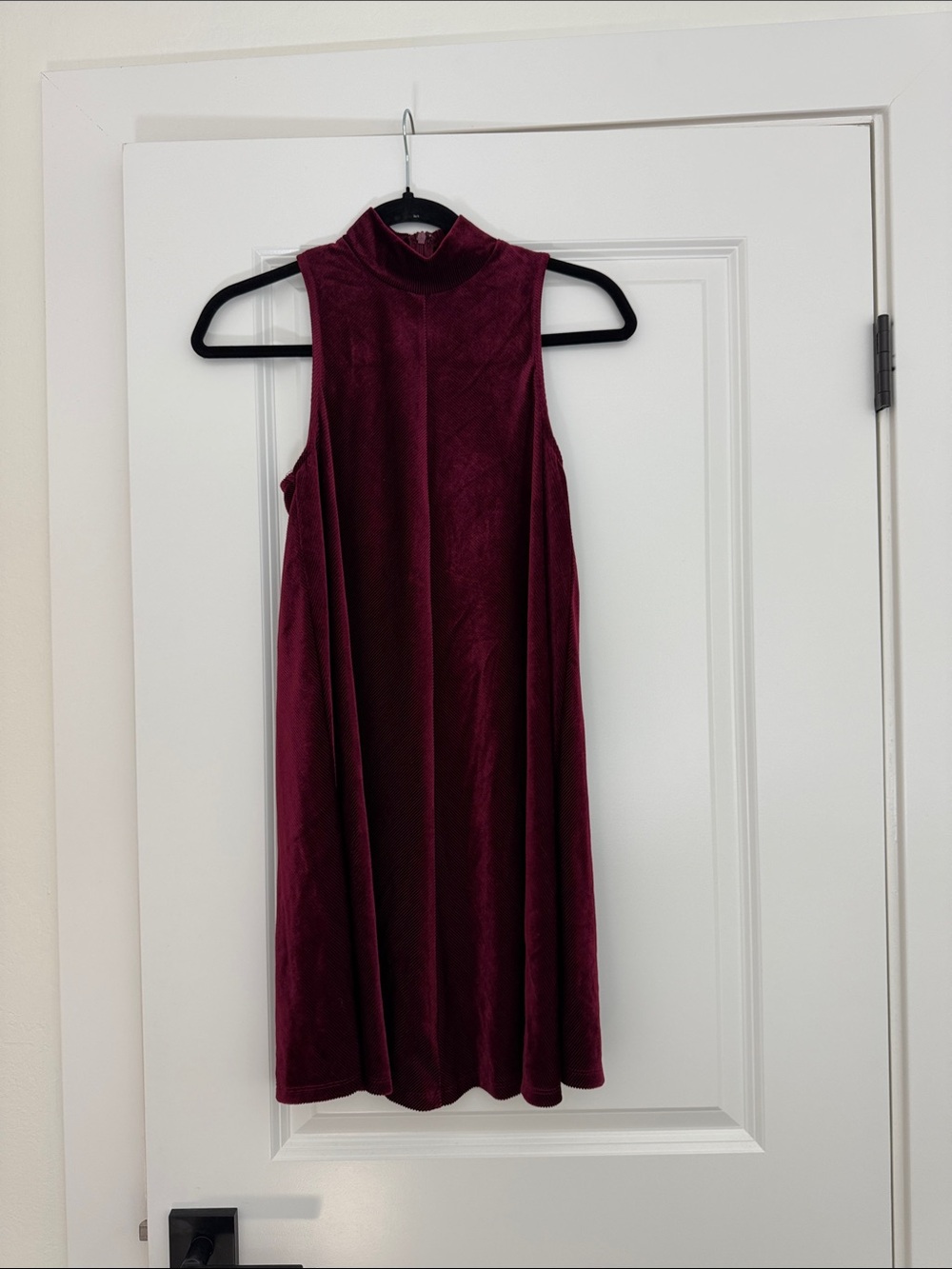 Sleeveless Velvet Mock Neck Dress in Wine